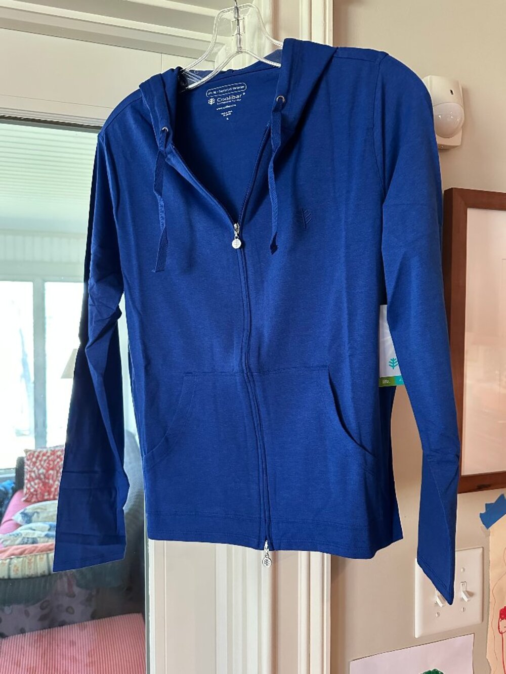 Coolibar SPF 50 Women's "Seeside" cropped Zip-Up Hoodie, Small, Bright Blue